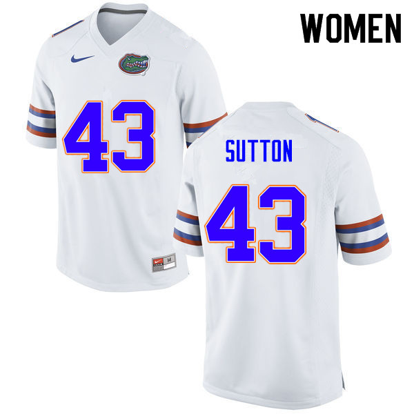 Women #43 Nicolas Sutton Florida Gators College Football Jerseys Sale-White